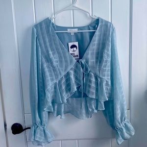 Light Blue Front Tie Crop Top